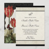Zwart N Cream Rood Tulp Damask Bruiloft Kaart (Voorkant / Achterkant)