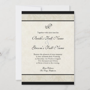 Zwart N Cream Rood Tulp Damask Bruiloft Kaart