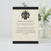 Zwart n Crème Fleur de Lis Damast Trouwjurk Informatiekaartje (Staand voorkant)