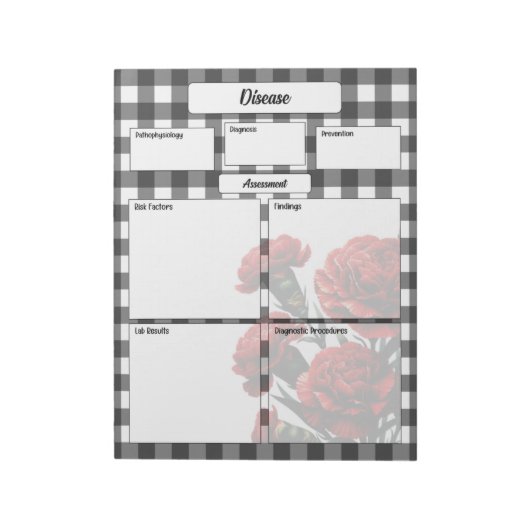 Zwart n Wit Bloemen Gingham_ Ziekte Temp 1 Notitieblok (Linkerzijde)