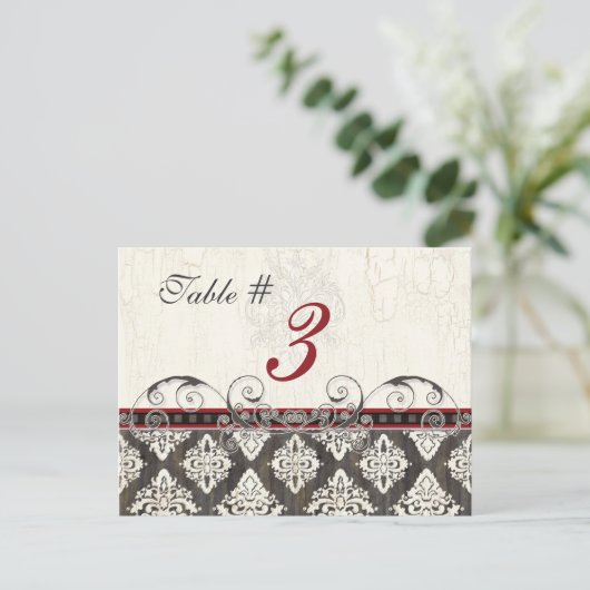 Zwart 'n Wit Damask rood Tafel Kaart Nummer (Staand voorkant)