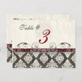 Zwart 'n Wit Damask rood Tafel Kaart Nummer (Voorkant / Achterkant)