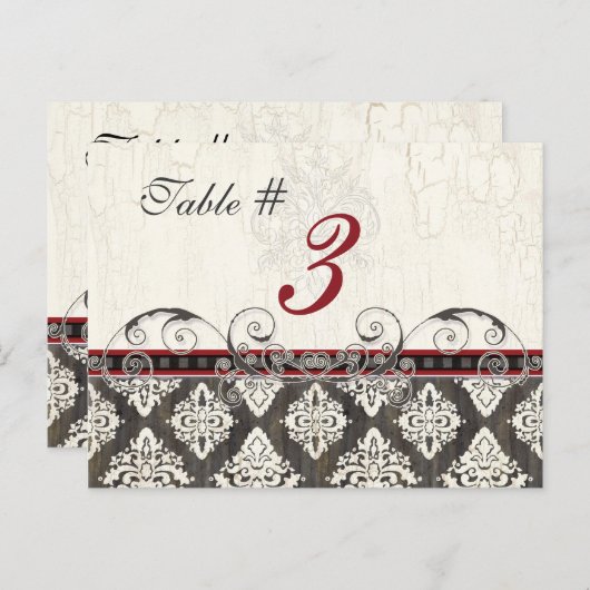 Zwart 'n Wit Damask rood Tafel Kaart Nummer (Voorkant / Achterkant)