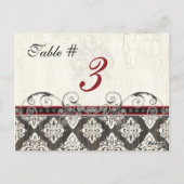 Zwart 'n Wit Damask rood Tafel Kaart Nummer (Achterkant)