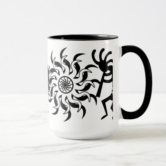 Zwart N Wit Zuidwest Kokopelli Tribal Sun Mok (Rechts)