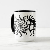 Zwart N Wit Zuidwest Kokopelli Tribal Sun Mok (Voorkant links)