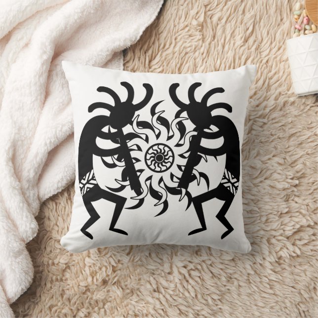 Zwart N Wit Zuidwest Tribal Sun Aztec Kokopelli Kussen (Deken)