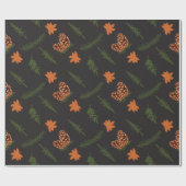 Zwart Naadloos Inpakpapier: Pine en Maple Leaf Cadeaupapier (Vlak)