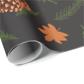 Zwart Naadloos Inpakpapier: Pine en Maple Leaf Cadeaupapier (Rol Hoek)