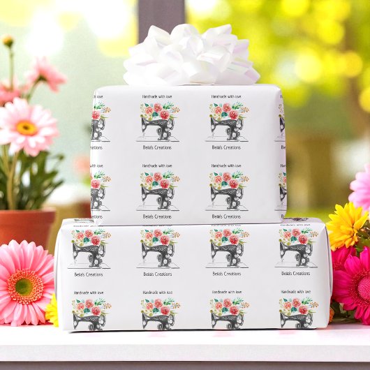 Zwart Naaimachine Kleermaakster Bedrijfsnaam Cadeaupapier