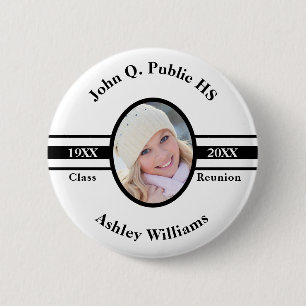 Zwart   Naam Wit-schoolklasse Reunion foto Ronde Button 5,7 Cm