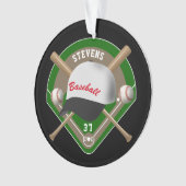 Zwart | Naam witte honkbal Diamond Player Ornament (voorkant)