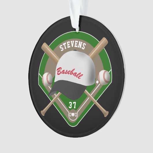 Zwart | Naam witte honkbal Diamond Player Ornament (voorkant)