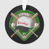 Zwart | Naam witte honkbal Diamond Player Ornament (voorkant)