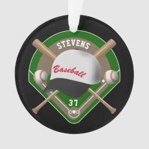 Zwart   Naam witte honkbal Diamond Player Ornament