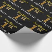 Zwart, namaak goud "1e VERJAARDAG" Cadeaupapier (Hoek)