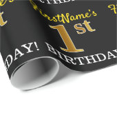 Zwart, namaak goud "1e VERJAARDAG" Cadeaupapier (Rol Hoek)