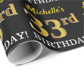 Zwart, namaak goud "33rd BIRTHDAY" Cadeaupapier (Rol Hoek)