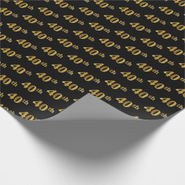 Zwart, namaak goud 40ste (veertigste) gebeurtenis cadeaupapier