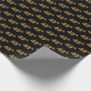 Zwart, namaak goud 40ste (veertigste) gebeurtenis cadeaupapier