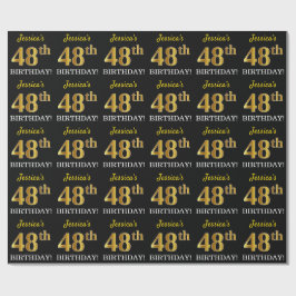 Zwart, namaak goud "48ste VERJAARDAG" Cadeaupapier