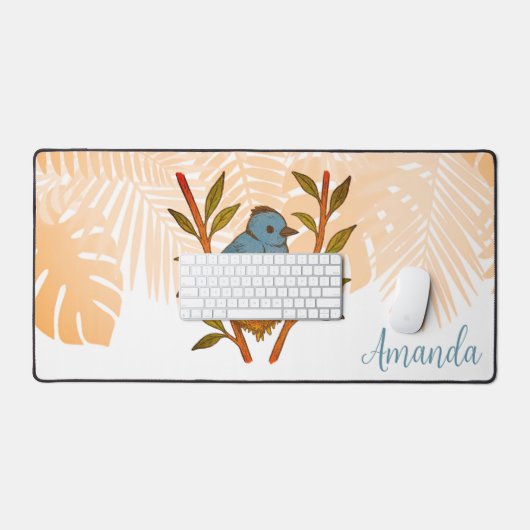 Zwart-Naped Monarch genesteld tussen de bladeren Bureaumat (Keyboard & Muis)