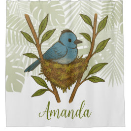 Zwart-Naped Monarch genesteld tussen de bladeren Douchegordijn