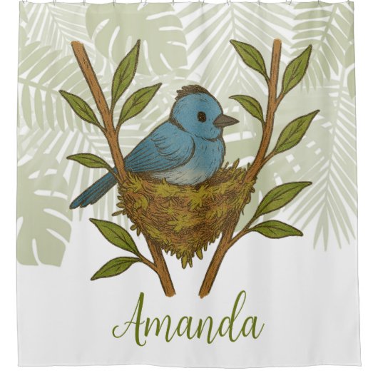 Zwart-Naped Monarch genesteld tussen de bladeren Douchegordijn (Voorkant)