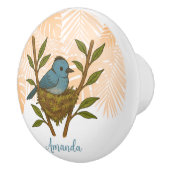 Zwart-Naped Monarch genesteld tussen de bladeren Keramische Knop (Rechts)