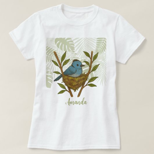 Zwart-Naped Monarch genesteld tussen de bladeren T-shirt (Design voorkant)