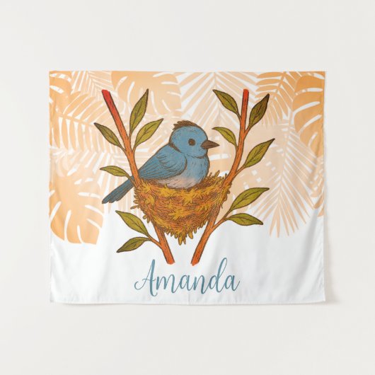 Zwart-Naped Monarch genesteld tussen de bladeren Wandkleed (Voorkant (horizontaal))