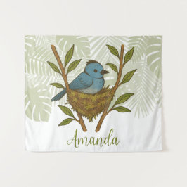 Zwart-Naped Monarch genesteld tussen de bladeren Wandkleed