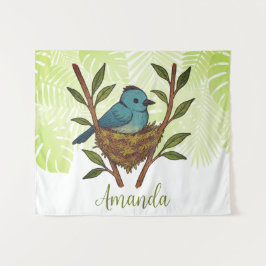 Zwart-Naped Monarch genesteld tussen de bladeren Wandkleed