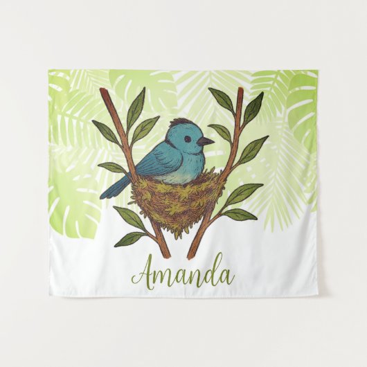 Zwart-Naped Monarch genesteld tussen de bladeren Wandkleed (Voorkant (horizontaal))