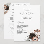 Zwart & Natuurlijk Bloem Boho Huwelijksprogramma 2 Kaart (Voorkant / Achterkant)