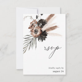 Zwart & Natuurlijk Bloem Boho met maaltijd RSVP Kaartje
