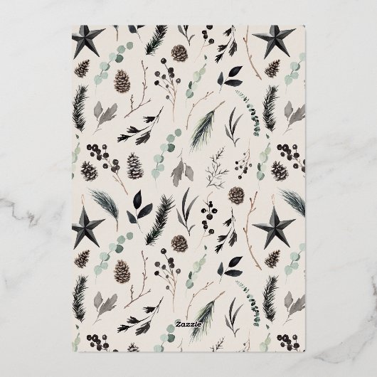 Zwart natuurschandaal modern botanisch folie feestdagenkaart (Achterkant)