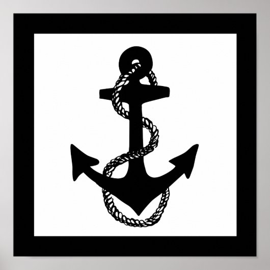 zwart-nautisch ANCHOR met touw | Poster (Voorkant)
