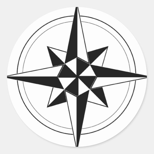 Zwart Nautisch Kompas Ronde Sticker (Voorkant)