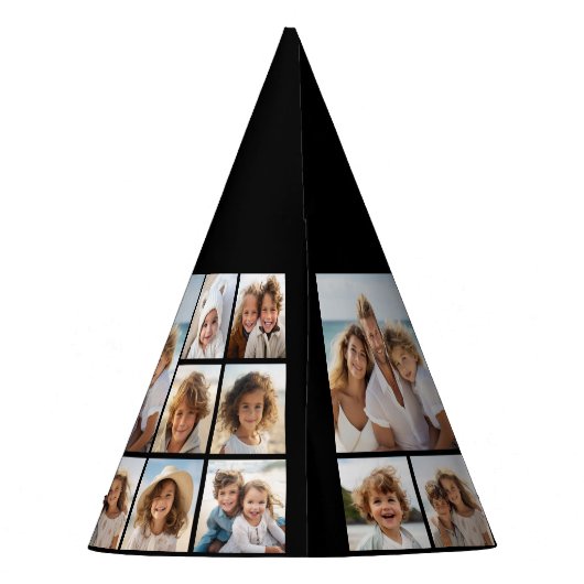 Zwart-negen fotovierkanaals collage - met script w feesthoedjes (Achterkant)