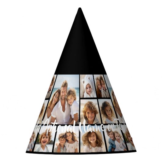 Zwart-negen fotovierkanaals collage - met script w feesthoedjes (Voorkant)