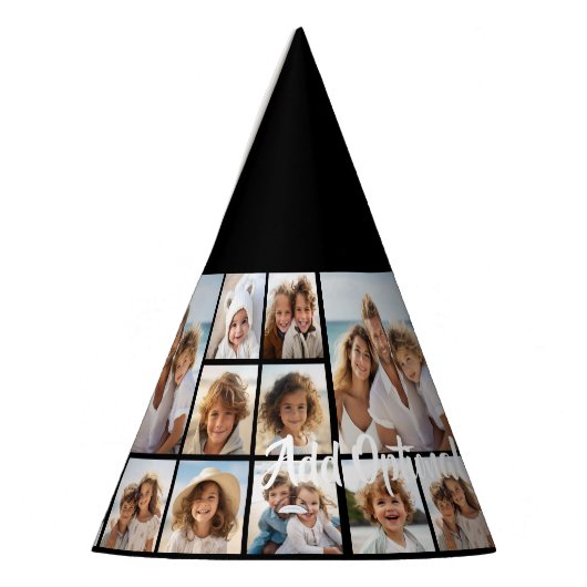 Zwart-negen fotovierkanaals collage - met script w feesthoedjes (Links)