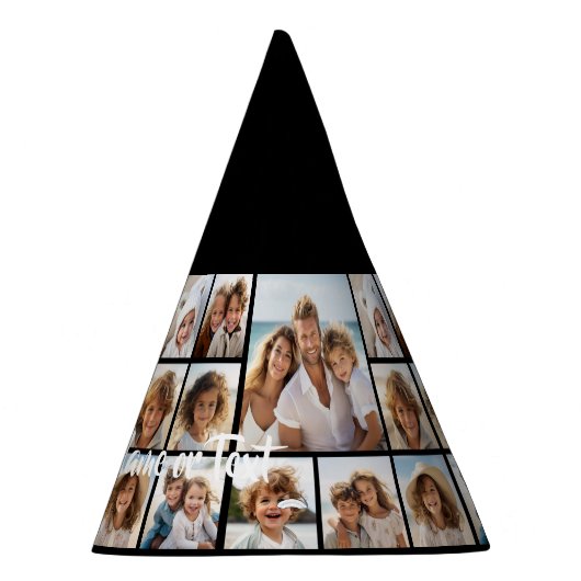 Zwart-negen fotovierkanaals collage - met script w feesthoedjes (Rechts)