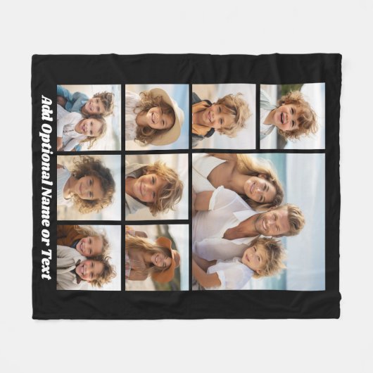 Zwart-negen fotovierkanaals collage - met script w fleece deken (Voorkant (Horizontaal))