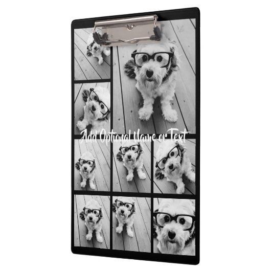 Zwart-negen fotovierkanaals collage - met script w klembord (Links)