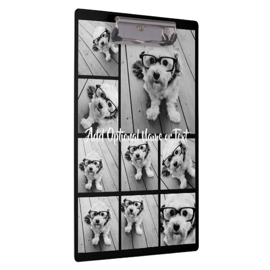 Zwart-negen fotovierkanaals collage - met script w klembord (Rechts)