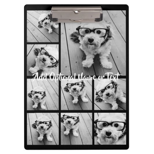 Zwart-negen fotovierkanaals collage - met script w klembord (Voorkant)