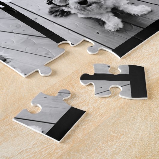 Zwart-negen fotovierkanaals collage - met script w legpuzzel (Zijkant)