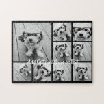 Zwart-negen fotovierkanaals collage - met script w legpuzzel<br><div class="desc">U kunt vierkante of selfie foto's voor dit ontwerp gebruiken. Gebruik acht vierkante foto's om een uniek en persoonlijk cadeau te creëer. Of je kunt de hipster puppy houden en een trendy keepslag maken. Als u de afbeeldingen moet aanpassen,  klik op het aanpassingshulpmiddel om veranderingen aan te brengen.</div>