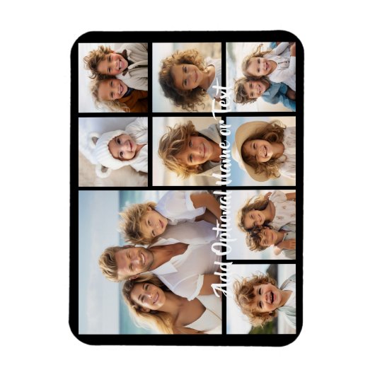 Zwart-negen fotovierkanaals collage - met script w magneet (Verticaal)